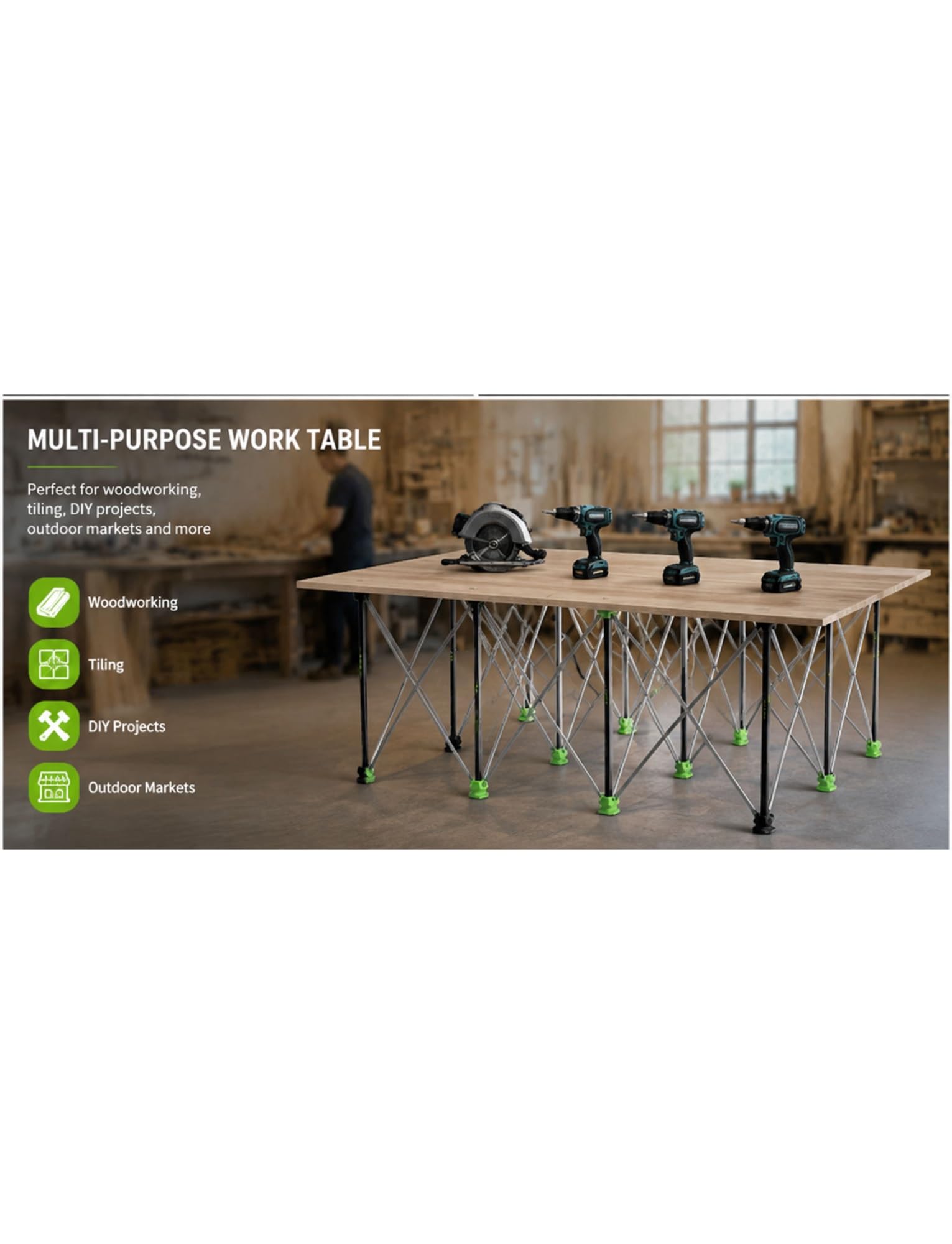 Genérico Mesa de Trabajo Plegable Portátil, Capacidad 500 kg | Soporte telescópico for caballete con bolsa for carpintería DIY(12 legs,29in/74cm)