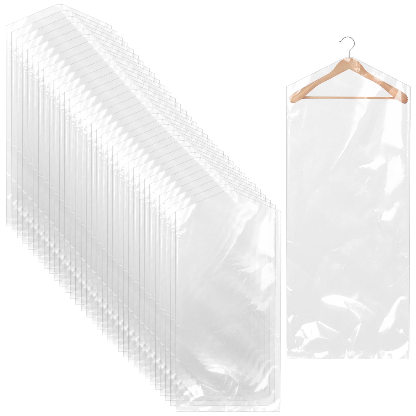 50 Stück Kunststoff Kleiderhüllen Kleidersack 150cm× 60cm transparente Kleiderschutzhülle Garment Bags für Anzüge Sakkos Hemden