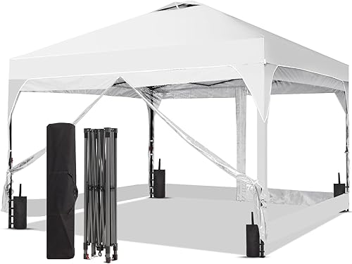 Miniatura 14 de Toldo desplegable de 10 x 10 pies, tienda de campaña instantánea para exteriores con bolsa de transporte, 3 alturas ajustables, portátil para Negro