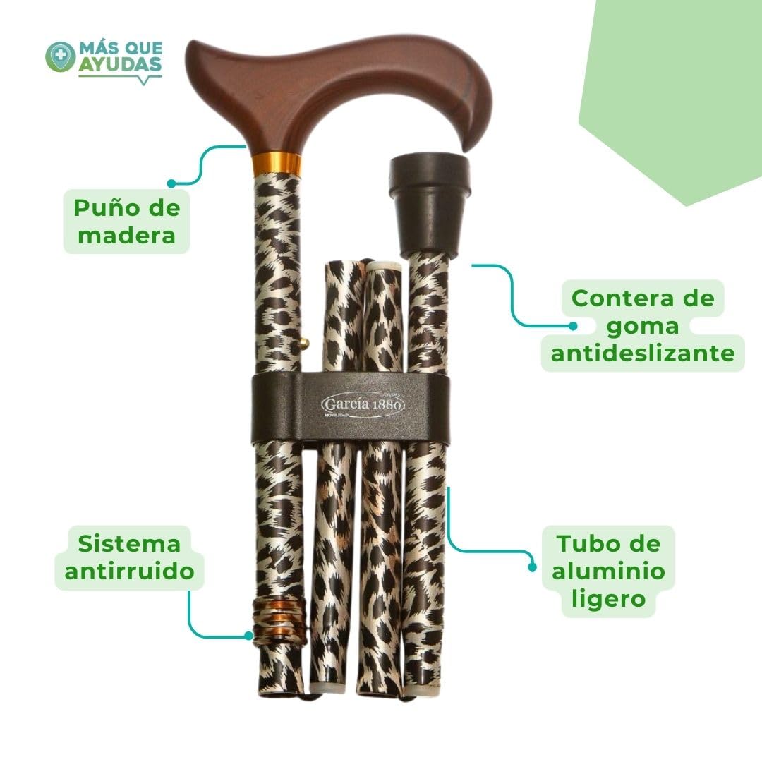 Bastón para Mayores y Adultos Smart, Plegable y Portátil, Altura Ajustable 84-94 cm, Puño de Madera, Bastón para Caminar y Pasear, 320 g