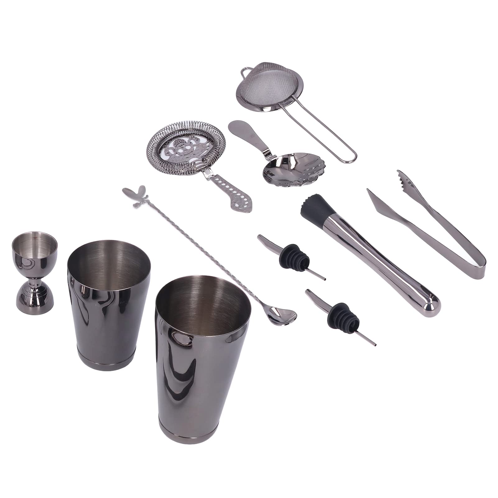 Juego de 11 cocteleras de acero inoxidable, juego de cócteles, juego de barra, juego de batidora de bebidas con todos los accesorios esenciales, coctelera, jigger, colador, mezclador, cuchara, mortero