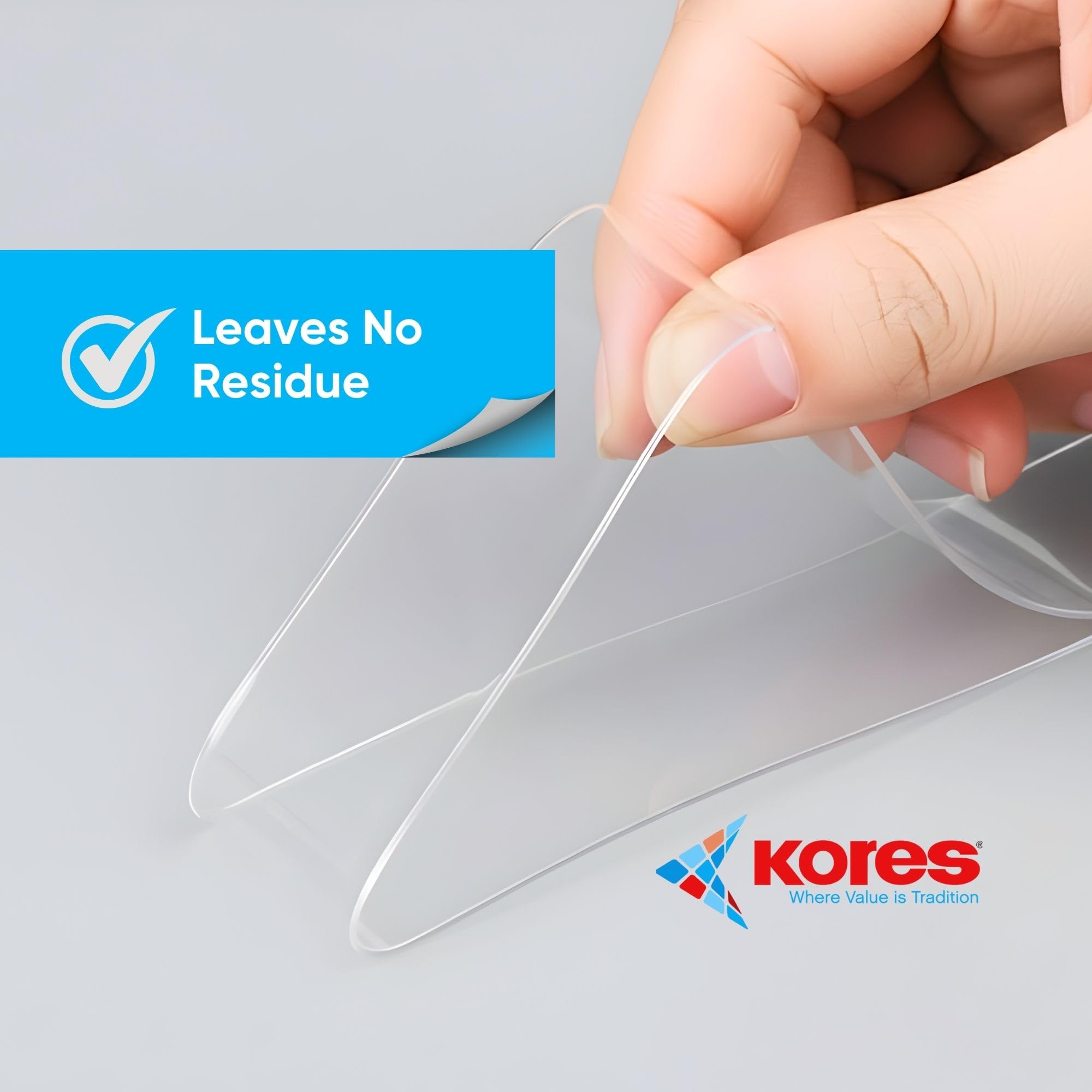 Kores Strong Grip Transparent Double Sided Tape – Ultra Strong Gel Adhesive, Removable & Reusable, 3 Metre Roll, 2mm Thick – For Walls, Glass, Wood, Metal & Home/Office Use | Heavy Duty 3