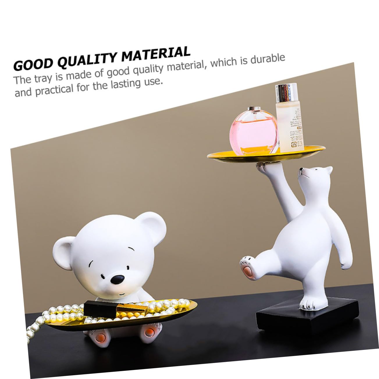 Bandeja Organizadora Decorativa de Oso Blanco en Resina y Hierro