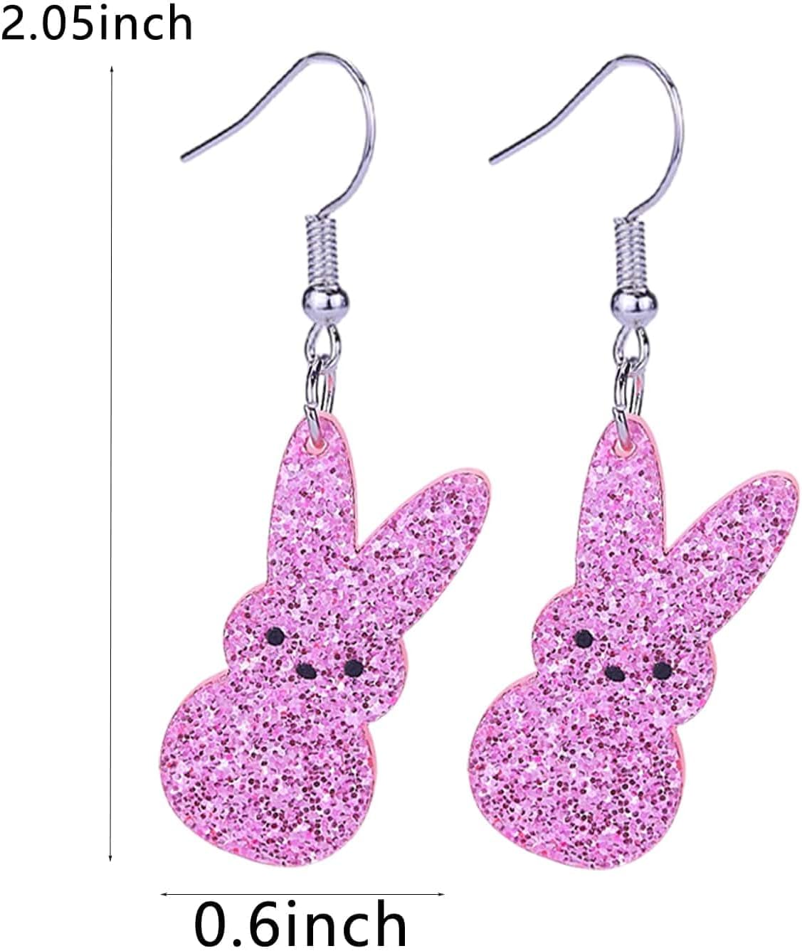 6PC Easter Peeps Bunny Earring Set Sparking Rabbit Dangle Earrings Colorful Wooden Rabbit Earrings Bulk Cute Easter Earring for Women Jewelry Accessorie - Image 6