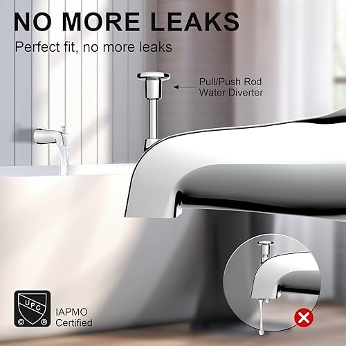 Miniatura 10 de Gold Hao The Bath Boquilla con desviador de 5 pulgadas, boquilla de bañera sin cordones de 58 pulgadas (níquel cepillado)