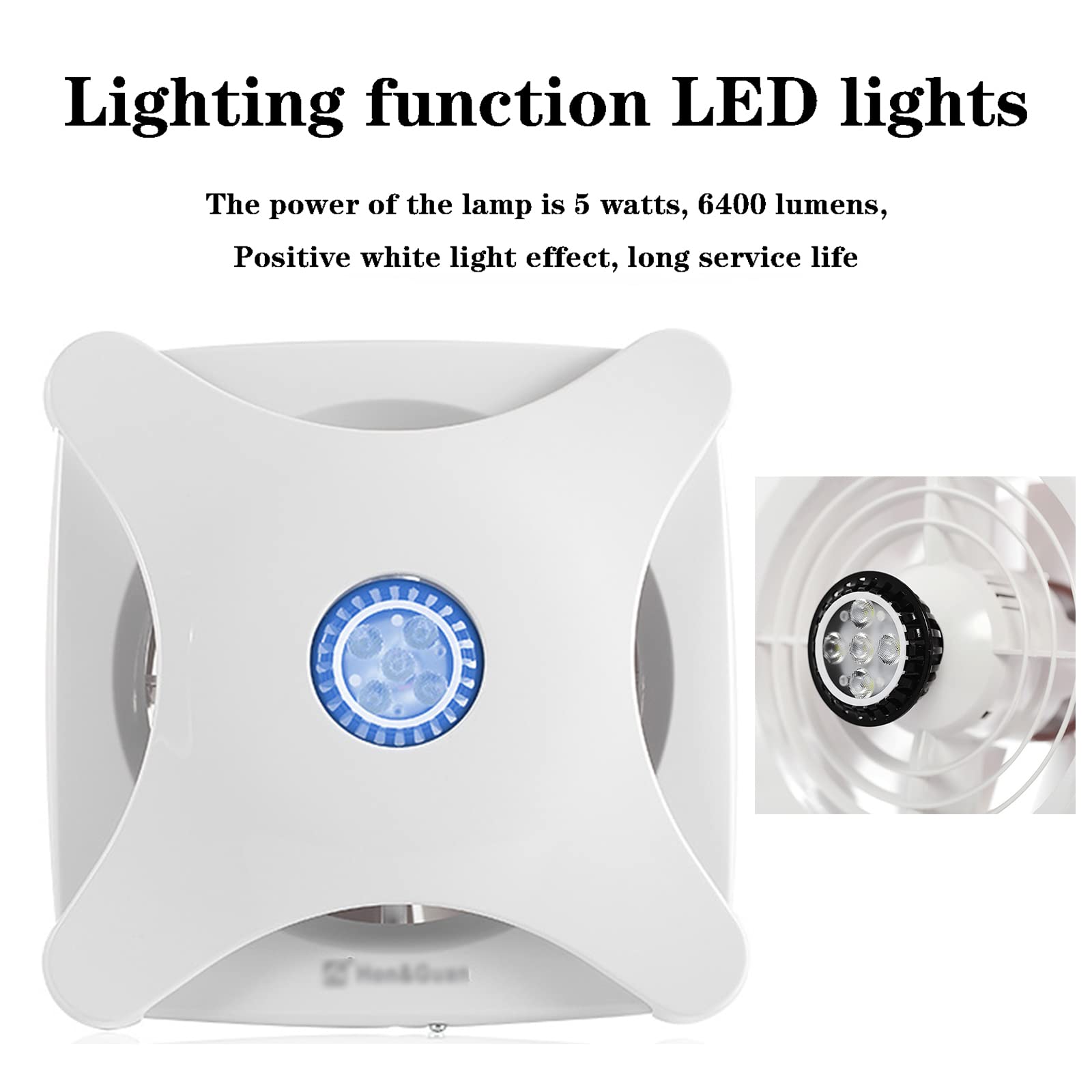 Extractor De Baño, Ventilador De Pared De 6 Pulgadas con Luz Led, Ventilador Silencioso para Baño, Ducha, Inodoro, Cocina, Oficina, Garaje, Blanco.