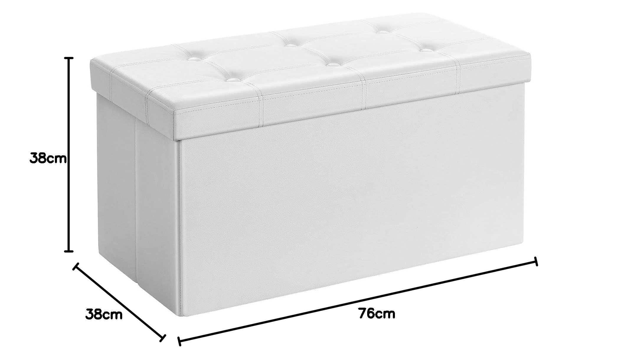 BOLLI Pouf avec Espace de Rangement 76x38x38 cm, Canapé Pouf avec Coffre de Rangement, Repose-Pieds en Forme de Cube avec Couvercle Rembo -Blanc