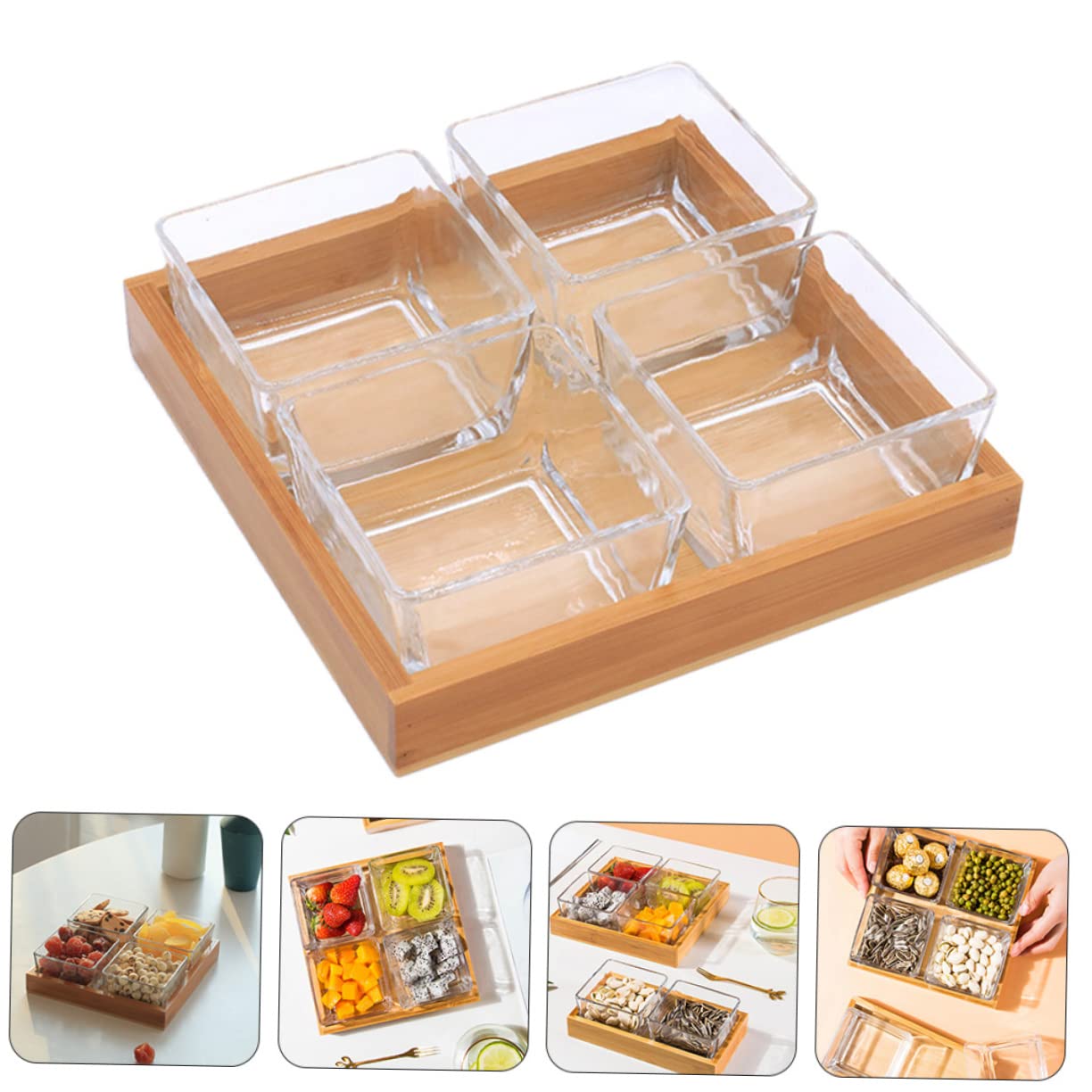 Gatuida Plateaux De Service Pour Fruits Divisés Assiettes à Noix Et Fruits Secs Verre Avec Support