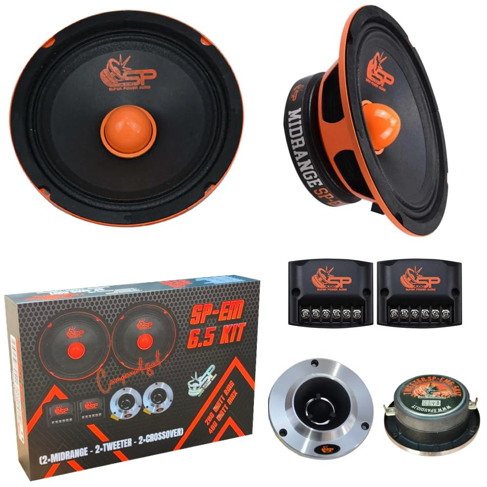 SP Audio SP-EM6.5 KIT, 1 Kit a 2 Vie da 6,5" 16,5 cm 165 mm, 200 Watt RMS 400 Watt Max, 4 Ohm, 2 Midrange, 2 Tweeter, 2 Crossover, Portiere, Sportelli, Per Auto