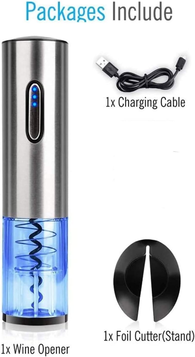 Electric Wine Opener, Automatic Wine Bottle Corkscrew Opener with Foil Cutter - Rechargeable Stainless Steel Bottle Opener for Home, Bars & Gift