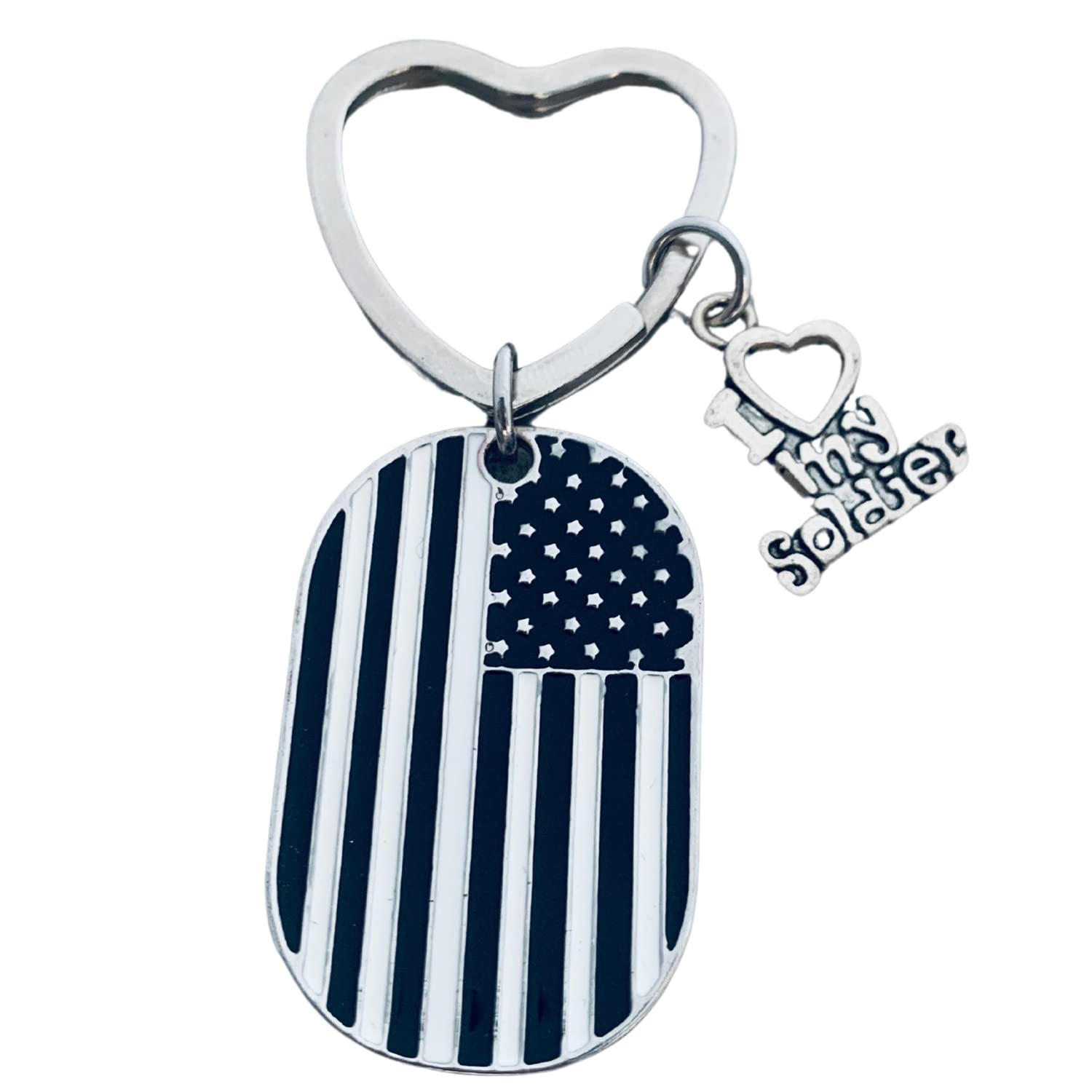 Infinity Collection Proud Soldier Mom Keychain, Love my Soldier Jewelry, Gift for Mom, Military Mom Heart Key Ring
