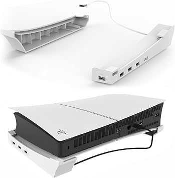 Horizontal Stand for PS5 Slim / PS5 Pro New in 2023 - 4 USB Ports Improved Heat Dissipation / Earthquake Prevention, Fall Prevention, Scratch Prevention, Store the Main Unit More Secure, PS5