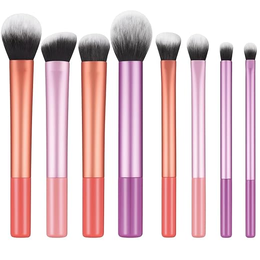 Kit Pincéis de Maquiagem com 8 Peças - Cerdas Macias Sintéticas - Completo para Base, Pó, Blush, Corretivo, Iluminador, Sombras e Contorno PREMIUM