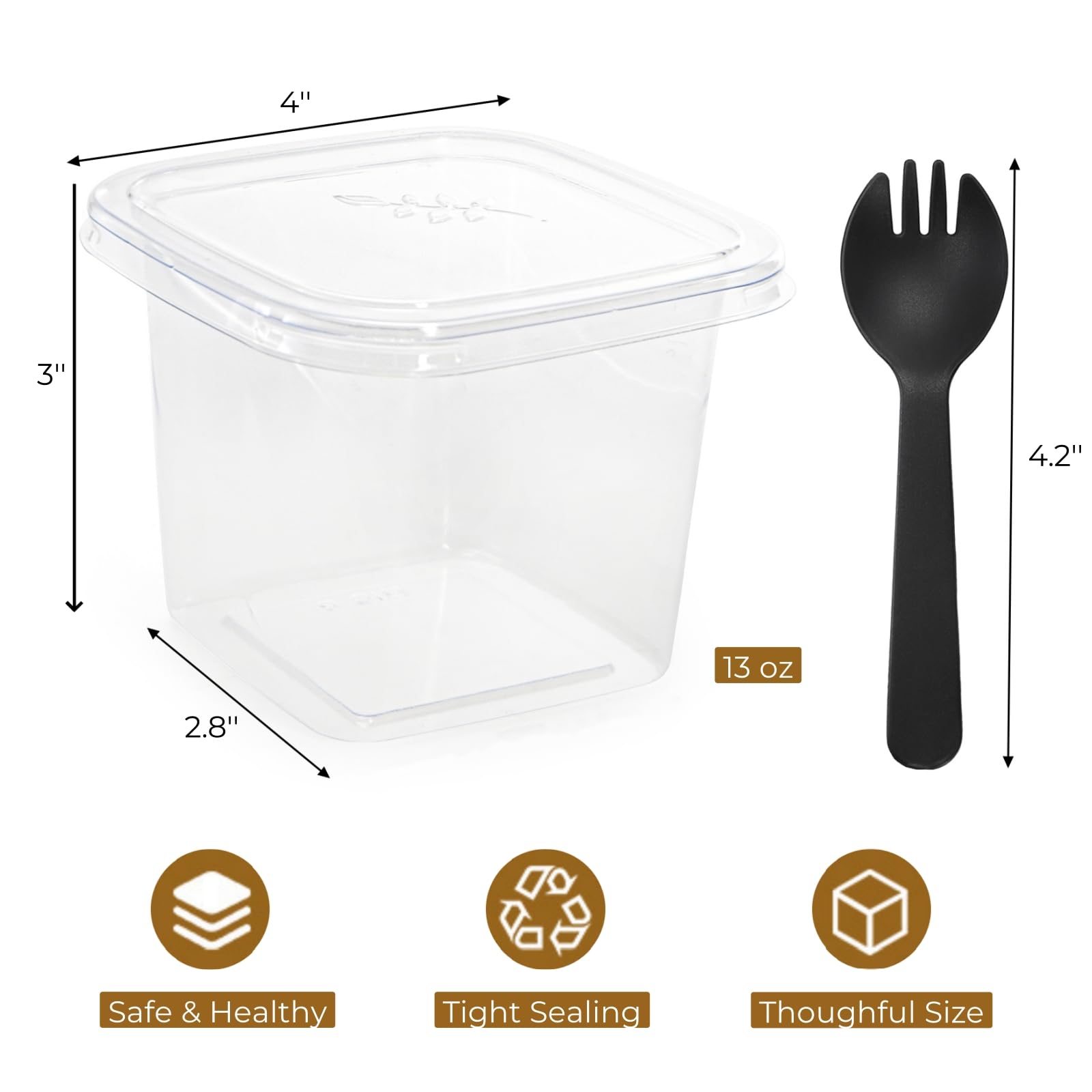 100 Pack 13 oz Square Plastic Dessert Cups, Clear Parfait Cups with Lids Spoons, Disposable Appetizer Tiramisu Container for Pudding, Fruit, Mousse, Shortcake, Yogurt