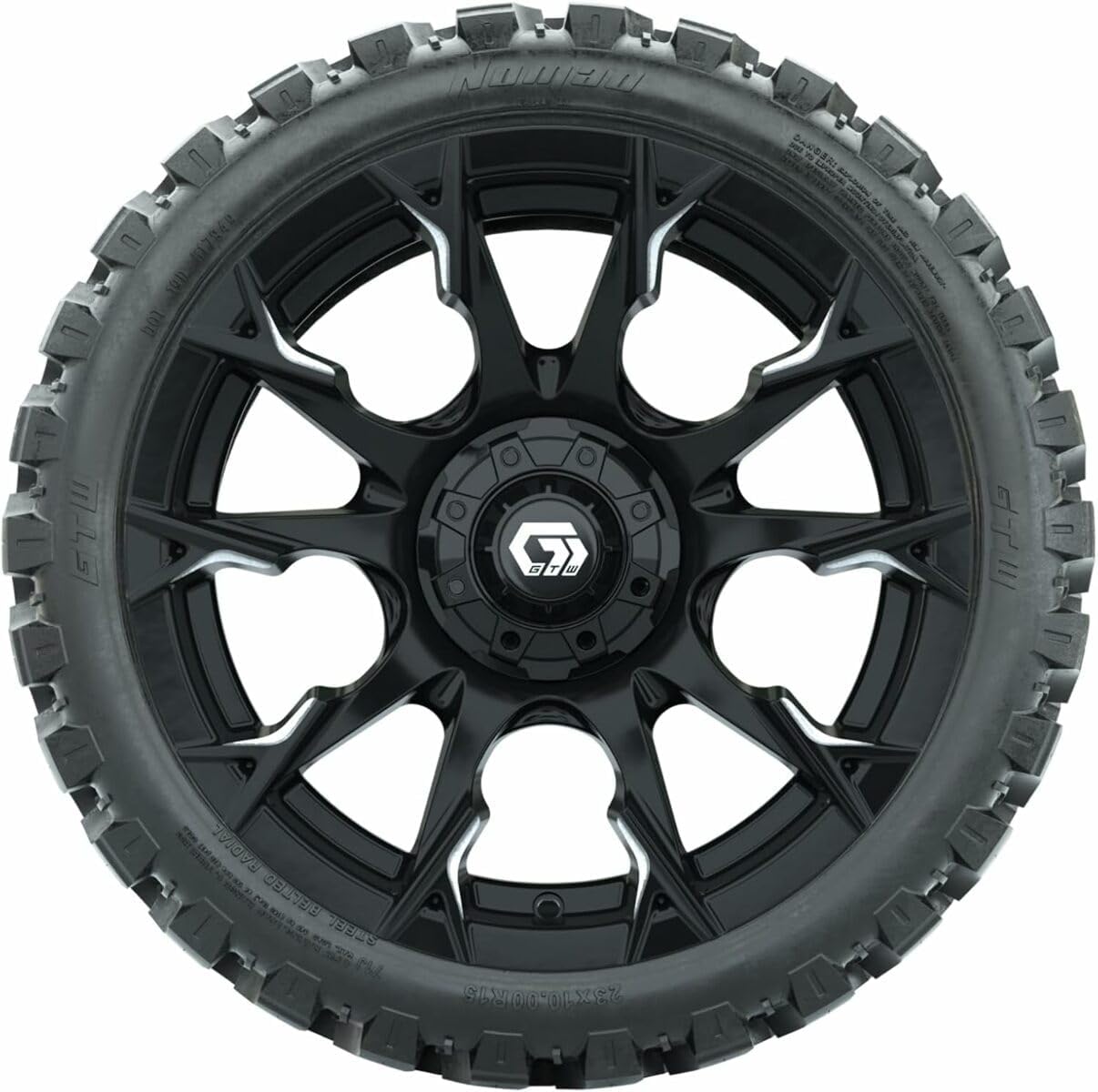 GTW 15 Inch Golf Cart Wheels and Tires Combo | GTW Diablo Gloss Black/Machined Wheels on 215/40-R15 (22") Fusion GTR Steel Belted Radial Street Tires | Set of 4