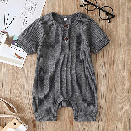 Unisex Newborn Baby Boy Girl Short Sleeve Button Romper Jumpsuit One-Piece Outfits Solid Color Clothes2