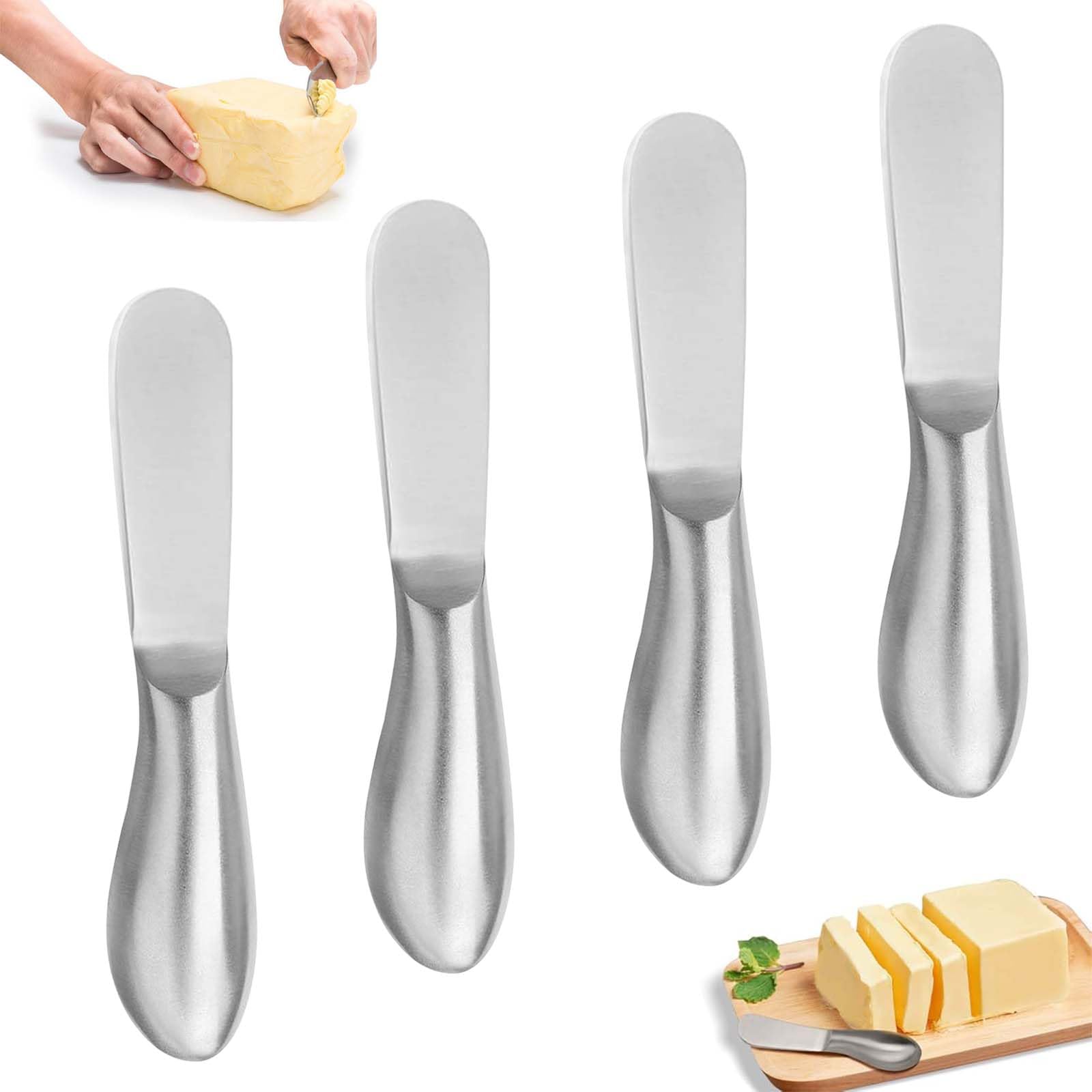 4 Piezas Cuchillo Mantequilla de Acero Inoxidable Pequeños Cuchillo Untar 13.5 x 2.5 cm Untadores de Mantequilla Untador de Mantequilla para Esparcir Queso Mermelada Pan Crema (Plata)