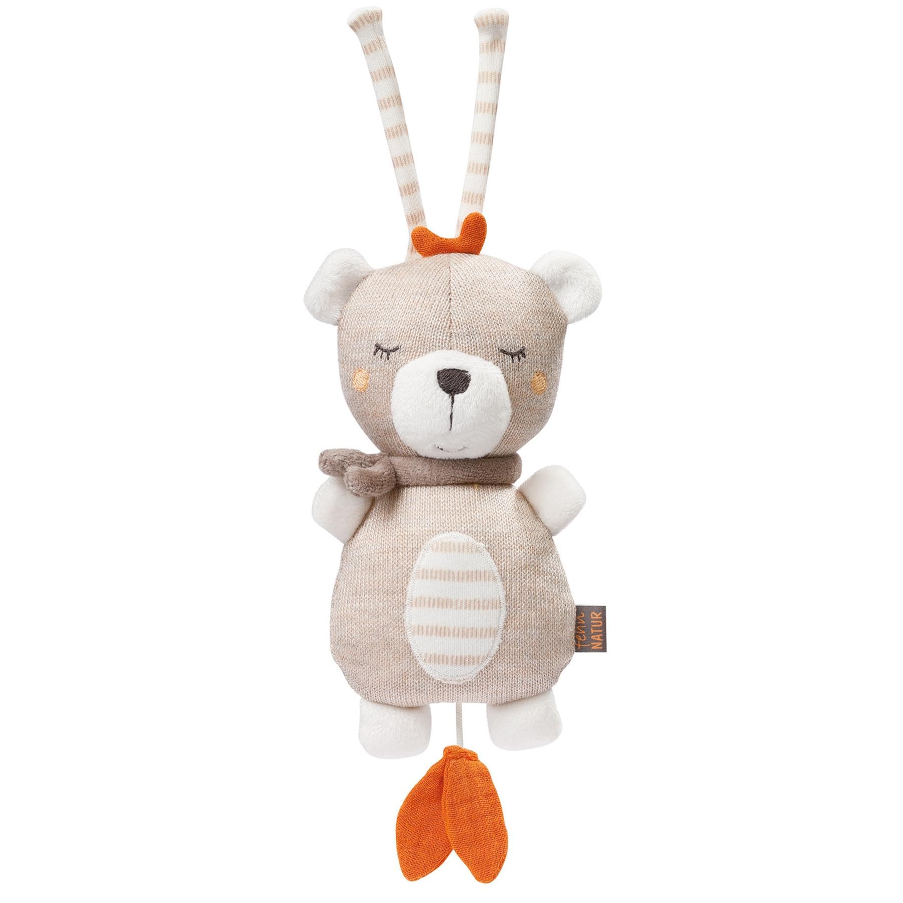 Fehn Spieluhr Baby fehnNatur Einschlafhilfe Teddybär aus Baumwolle aus biologischem Anbau - Melodie Schlaf Kindlein Schlaf - Babyspielzeug für Unterwegs und Zuhause - Musikspielzeug für Babys