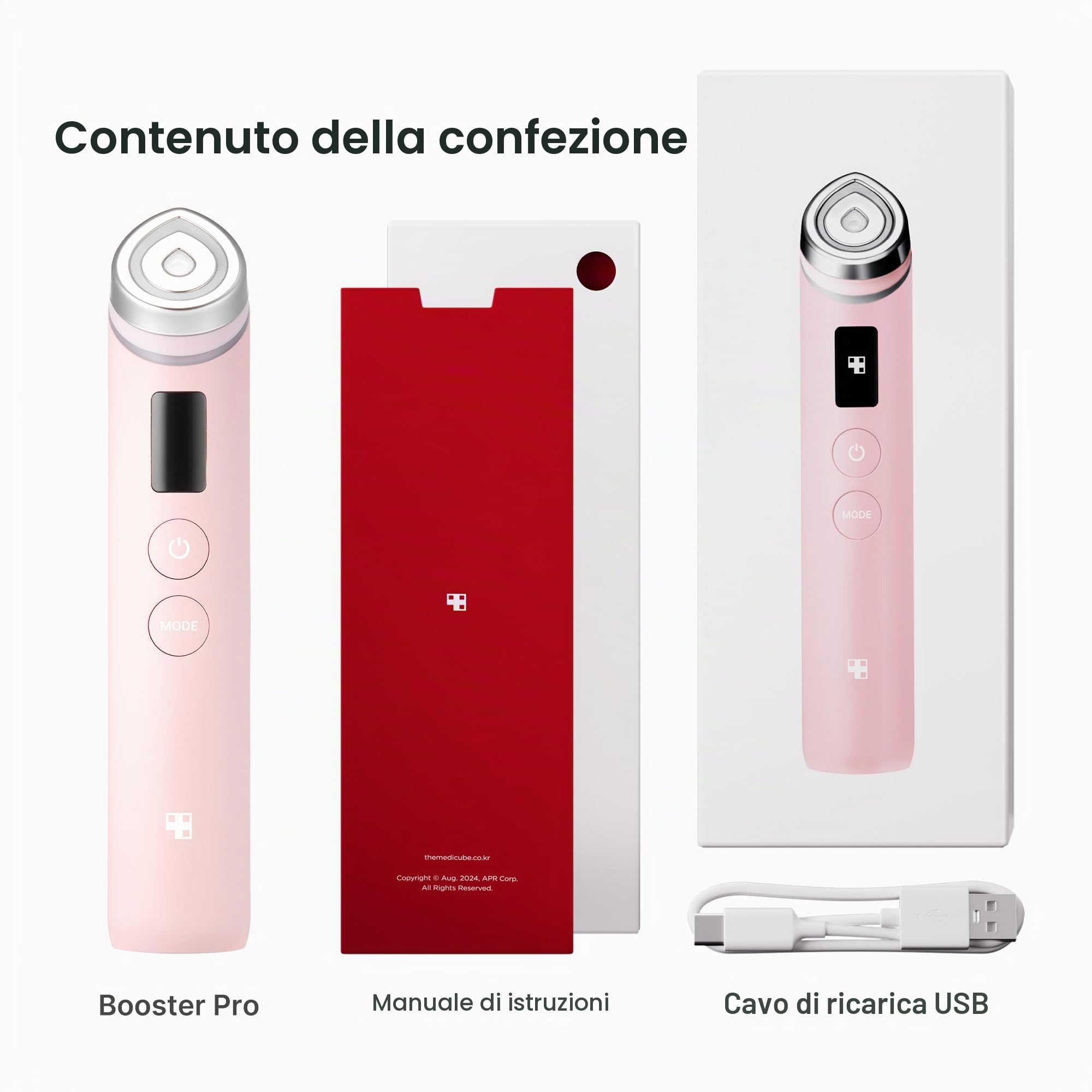 medicube Massaggiatore Di Bellezza Age R Booster Pro 6 In 1 Real Glass Glow Beauty Skin Per La Cura Della Pelle Coreana Pink | 6 in 1 Real Glow Face Massager for Bright, Radiant and More Compact Looking Skincare, Korean Skincare, Pink