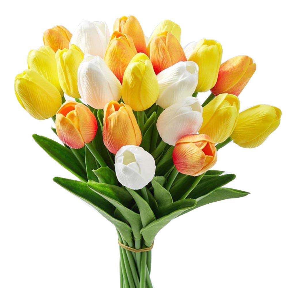 24pcs Multicolor Artificial Tulip Latex Real Touch for DIY Bouquets Wedding Party Bridal Baby Shower Home Decor