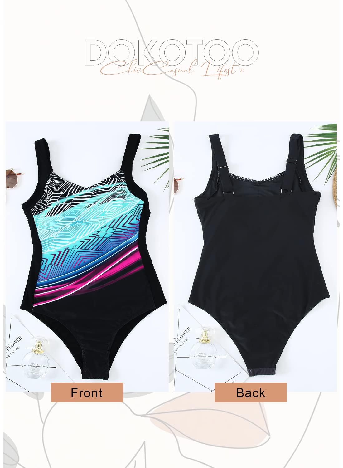 Dokotoo Costume intero da bagno da donna con controllo della pancia costumi da bagno con scollo a V cinghie regolabili imbottiti costumi da bagno bikini pipistrello abiti