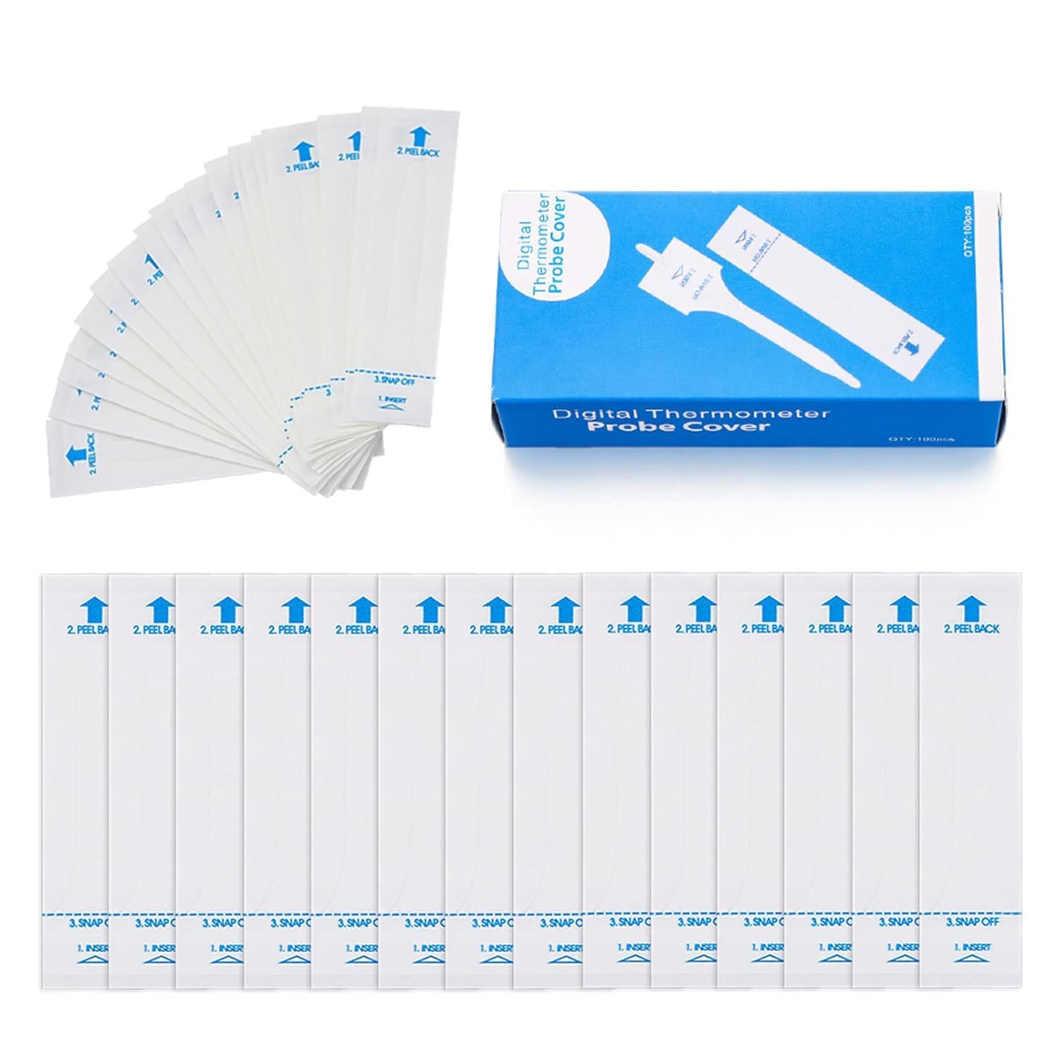 100 Pcs White Disposable Probe Covers for Digital Oral Thermometers Rectal Thermometer Sleeves Universal Probe Covers for Thermometer Safe, Sanitary, Healthy, Oral Thermometers-image-3