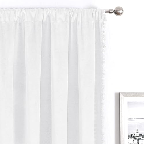 Miniatura 4 de Cortinas de terciopelo con pompones para dormitorio, bolsillo para barra, 52 x 84 pulgadas, cortinas opacas suaves para ventana, oscurecimiento de
