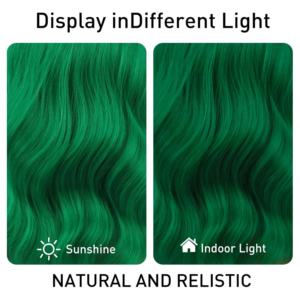 Green Wigs with Bangs for Women 14 Inch Short Wavy Bob Wigs With Bangs Synthetic Bob Wig Curly Wig Heat Resistant Colorful Wavy Wig for Cosplay Daily Party Use Halloween Wigs - Image 3