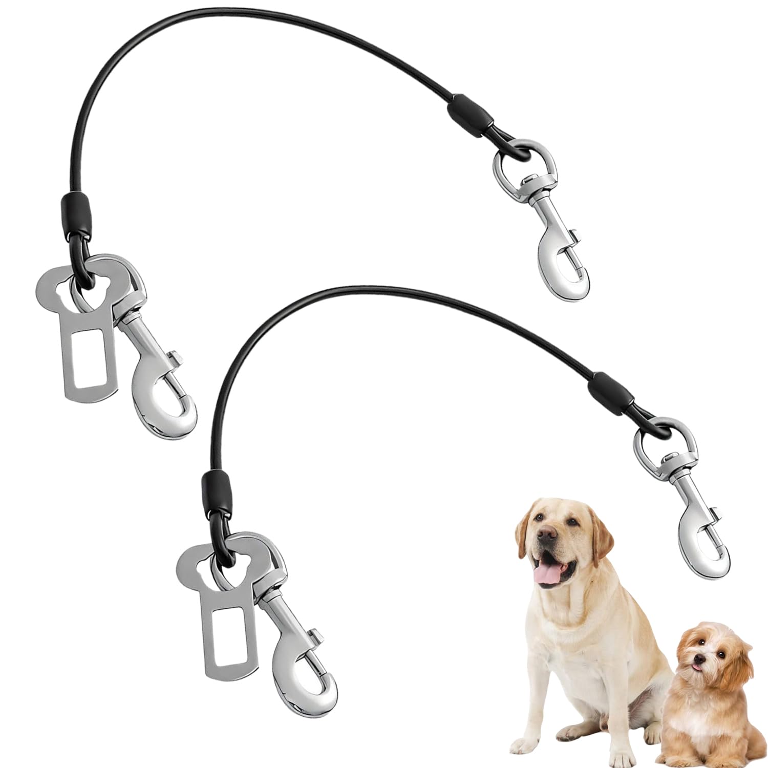 2 PCS Dog Car Seat Belt,Chew Proof Safety Restraint Leash,Vehicle Dogs Accessories,Vehicle Harnesses with Double Clips and Latch Attachment(Black, 80 CM)