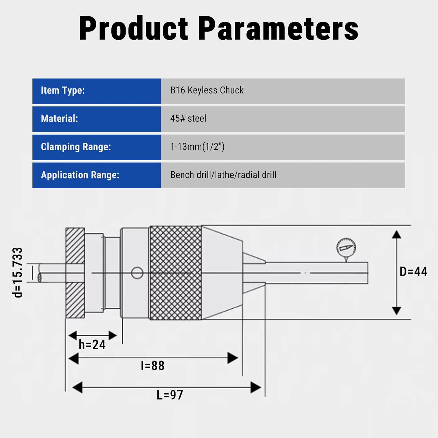 B16 Drill Chuck 1/2 Inch 1-13 mm Self-Tightening Chuck Steel Keyless Chuck for Column Drill, Milling Machines and Lathes