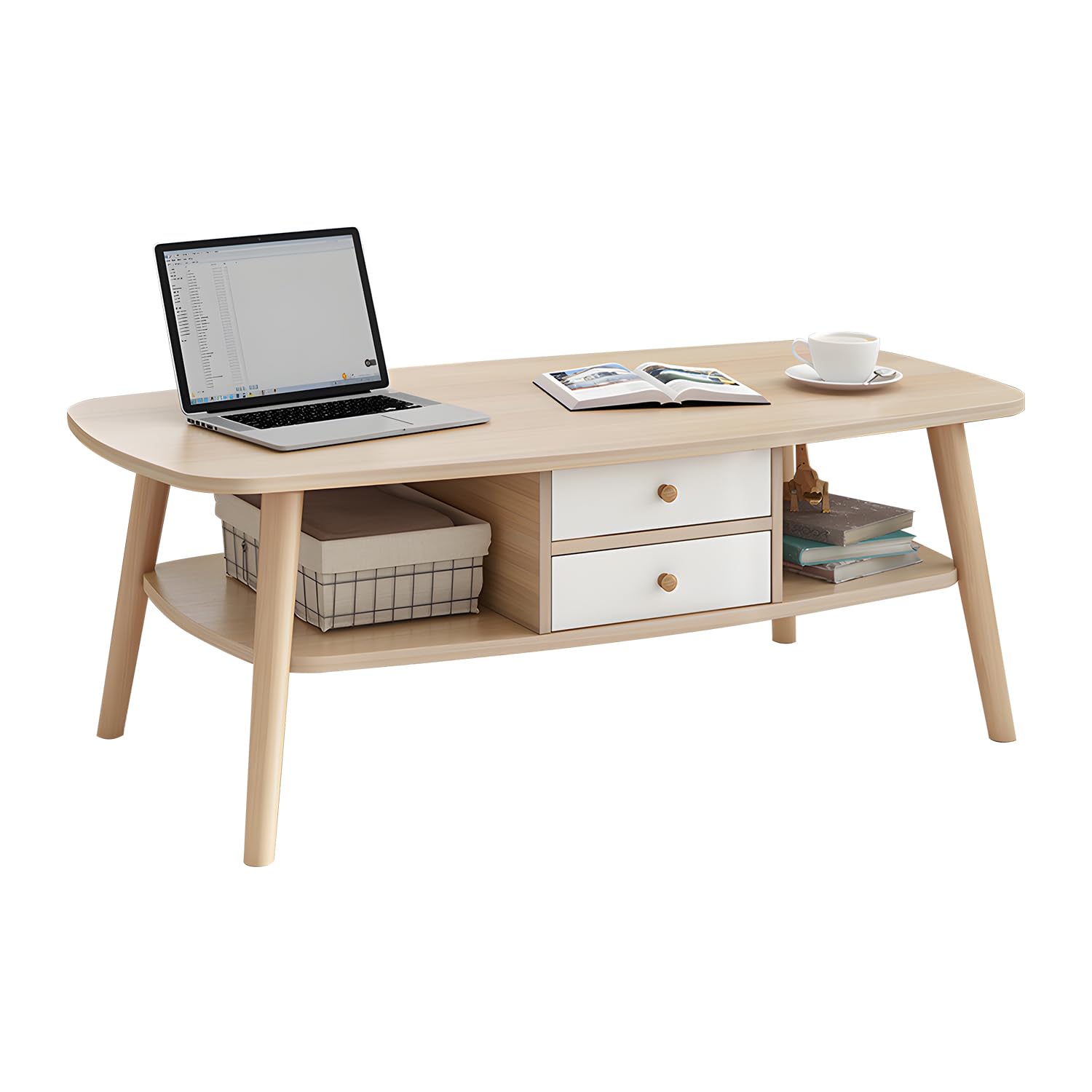 Occuwzz Coffee Table, Solid Wood Living Room Table with Drawer Storage, Simple Modern End Table Living Room Bedroom Living Room Bedroom Tea Table Side Table, 100 * 50cm (Model D)