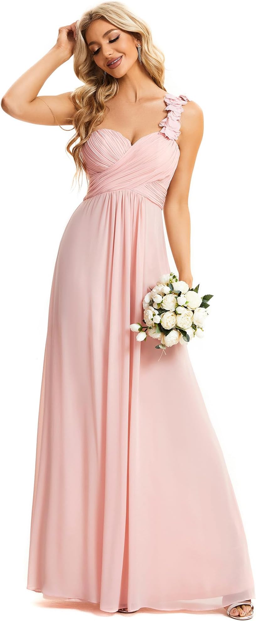 Ever-Pretty Women's One-Shoulder Chiffon Evening Gown,Pink,14