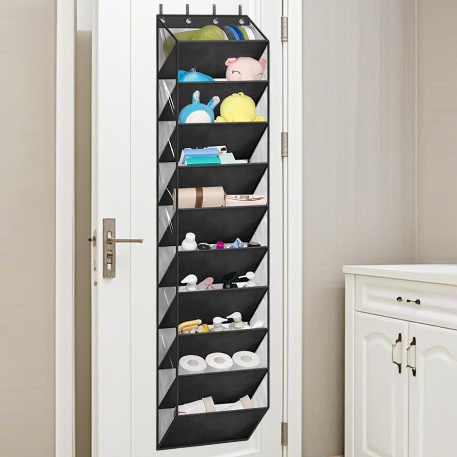Wandhängender Schuhregal über Tür Schuhaufbewahrungstasche Oxford Stoff PVC Organizer Hängender Pouch für Flur Schlafzimmer Garderobe, Schwarz