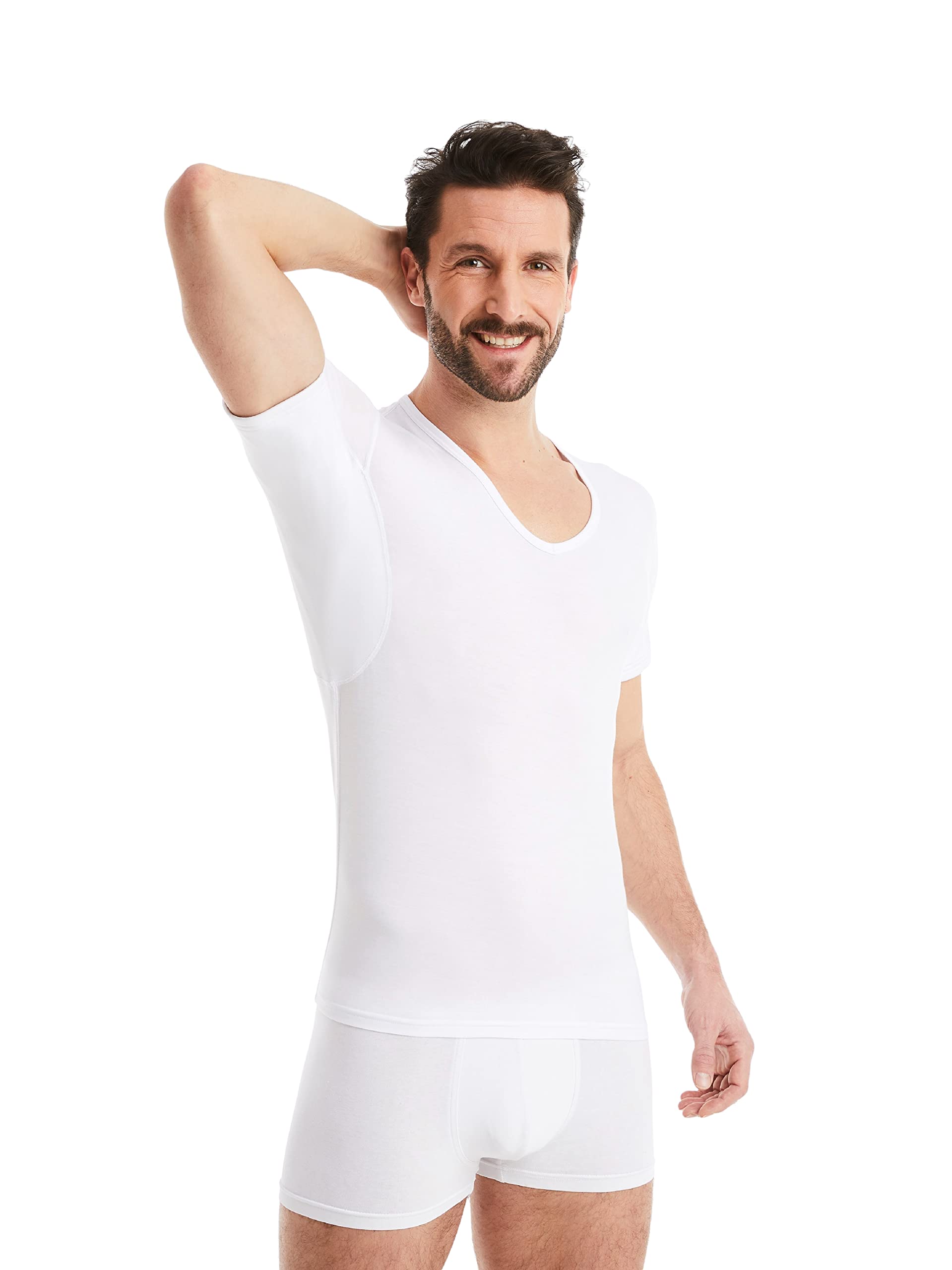 Anti-Sweat Men's V-Neck Shirt with Built-in Armpit Sweat Pads for Odour-Free Protection