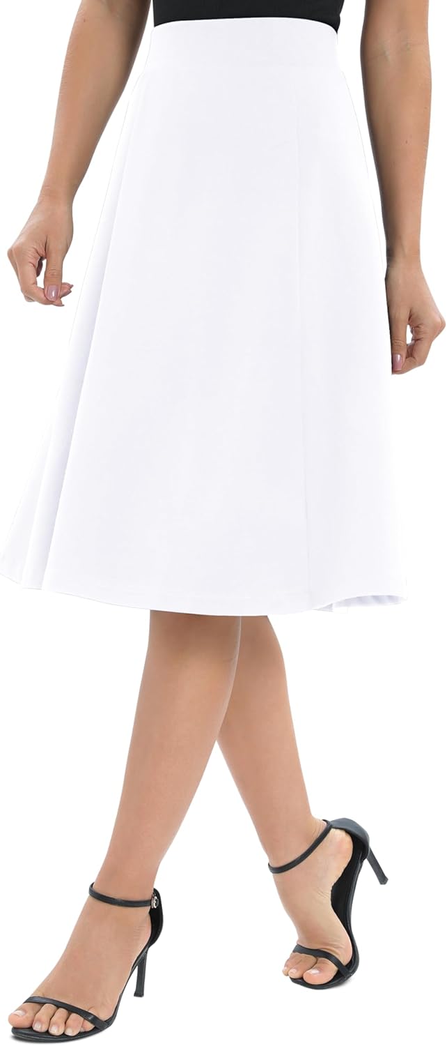 Urban CoCo Women's A-Line Elastic High Waist Flare Work Midi Knee Length Stretchy Skirt - Image 4