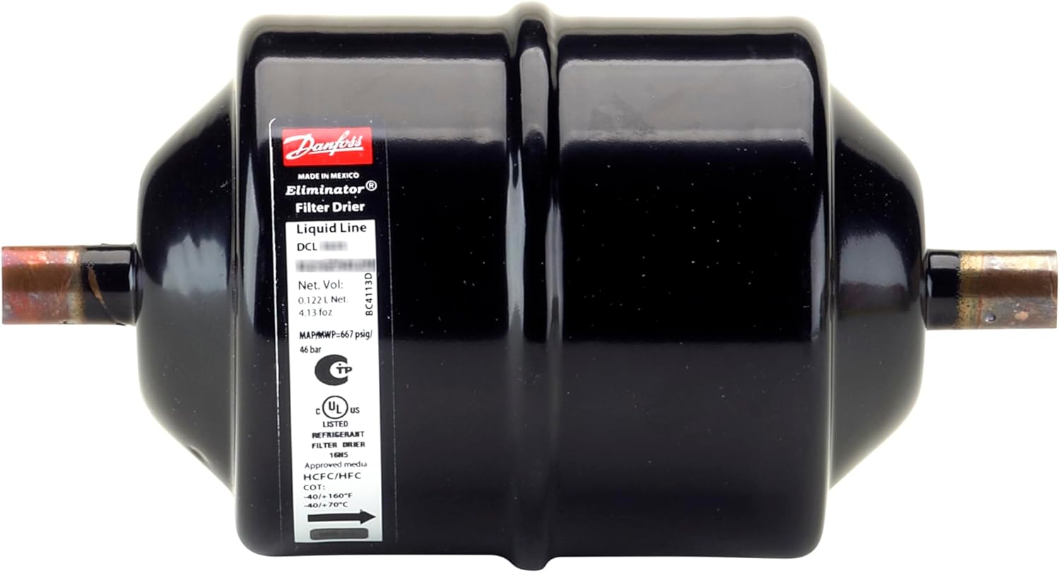 Danfoss ELIMINATOR DCL Hermetic Liquid-Line Refrigerant AC Filter Drier, Sweat/Solder Copper Connection, 80% Molecular Sieve / 20% activated alumina Solid Core (DCL 164S)