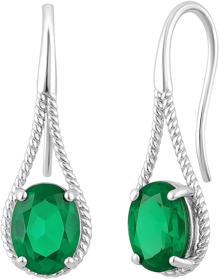 Oval Gemstone Dangle Earrings for Women 925 Sterling Silver French Hook Elegant Drop Earrings Hypoallergenic Lightweight Jewelry Gift for Her Classic Stylish Look