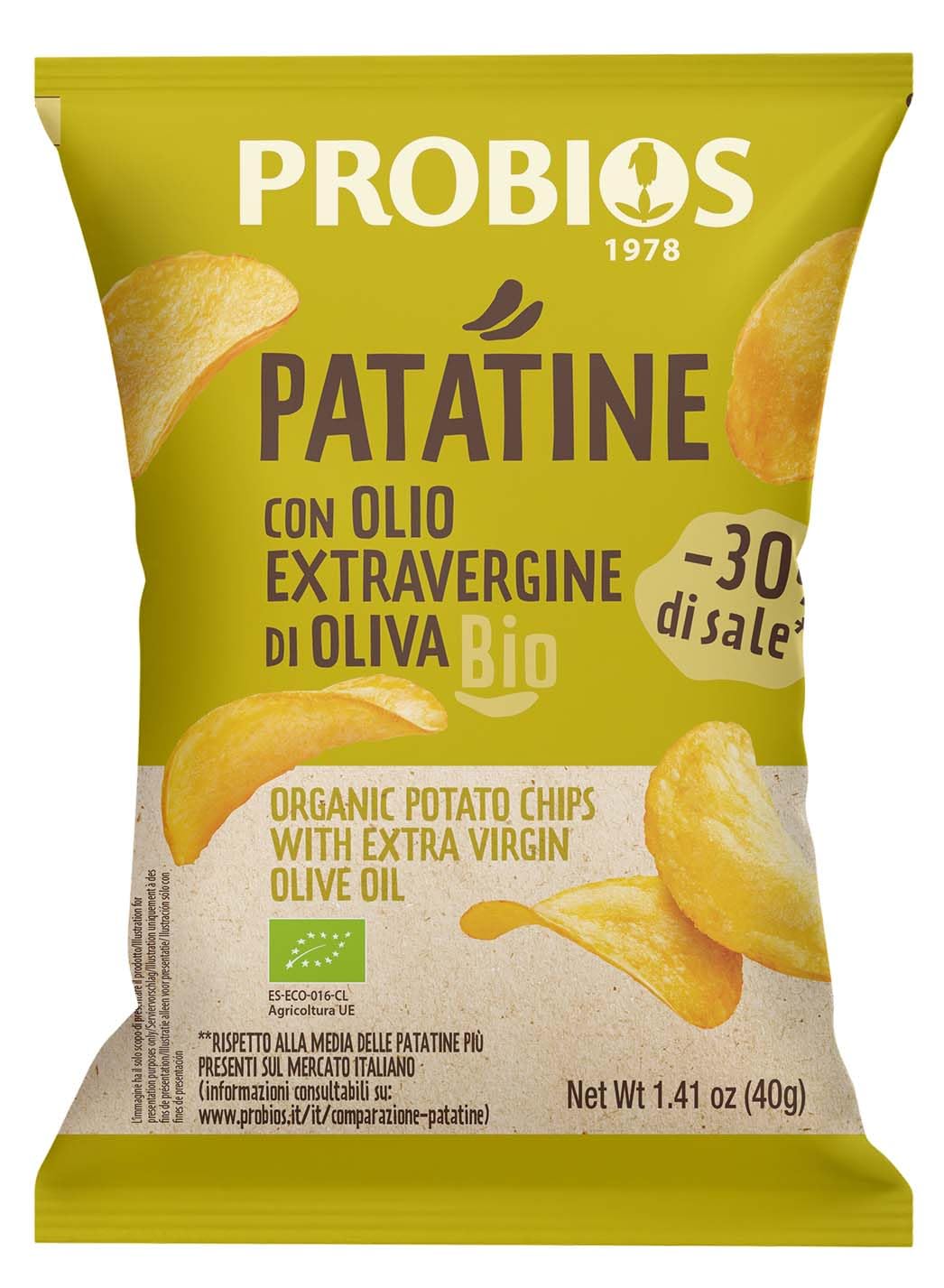 Probios Patatine Biologiche con Olio Extravergine di Oliva - Snack Senza Glutine e Irresistibilmente Croccanti - Qualità Premium - Confezione da 25 x 40g