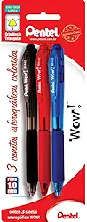 Kit com ‎3 Contagem (Pacote de 1) Canetas Esferográficas, Pentel, Preta/ Vermelha/ Azul Wow!