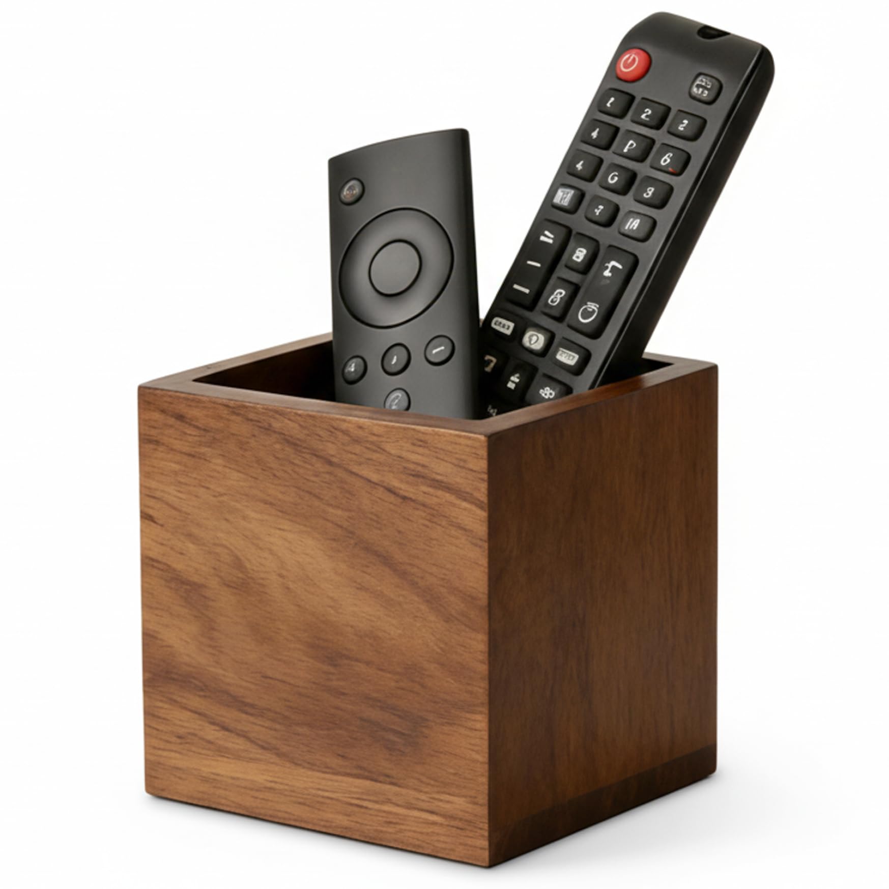 Otbushit Wood TV Remote Control Holder for Table with Wide Opening, Natural Wood Grain Design Organizer for Living Room Desk