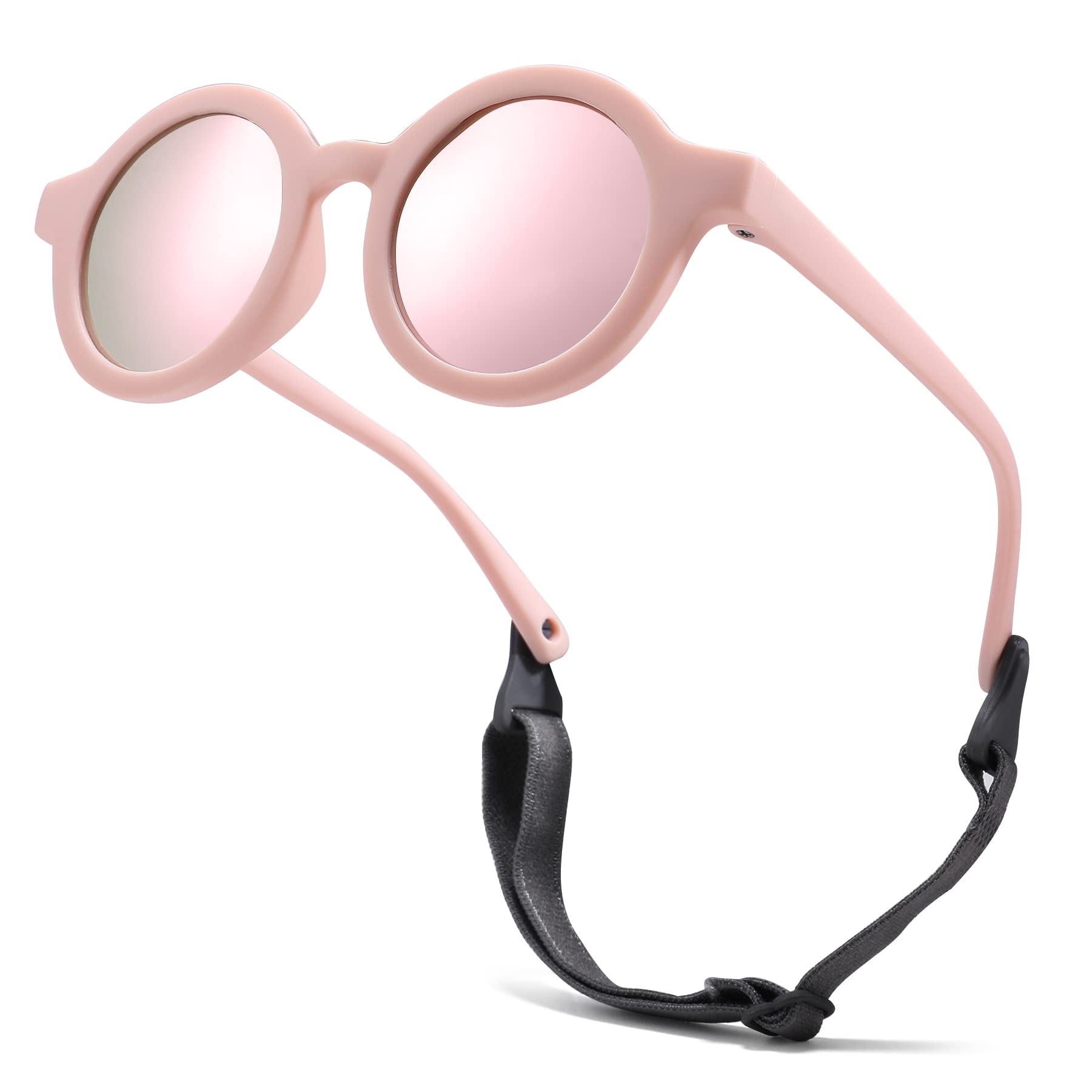 COASION Baby Polarized Round Sunglasses Flexible Rubber Shades with Strap for Toddler Newborn Infant Ages 0-24 Months