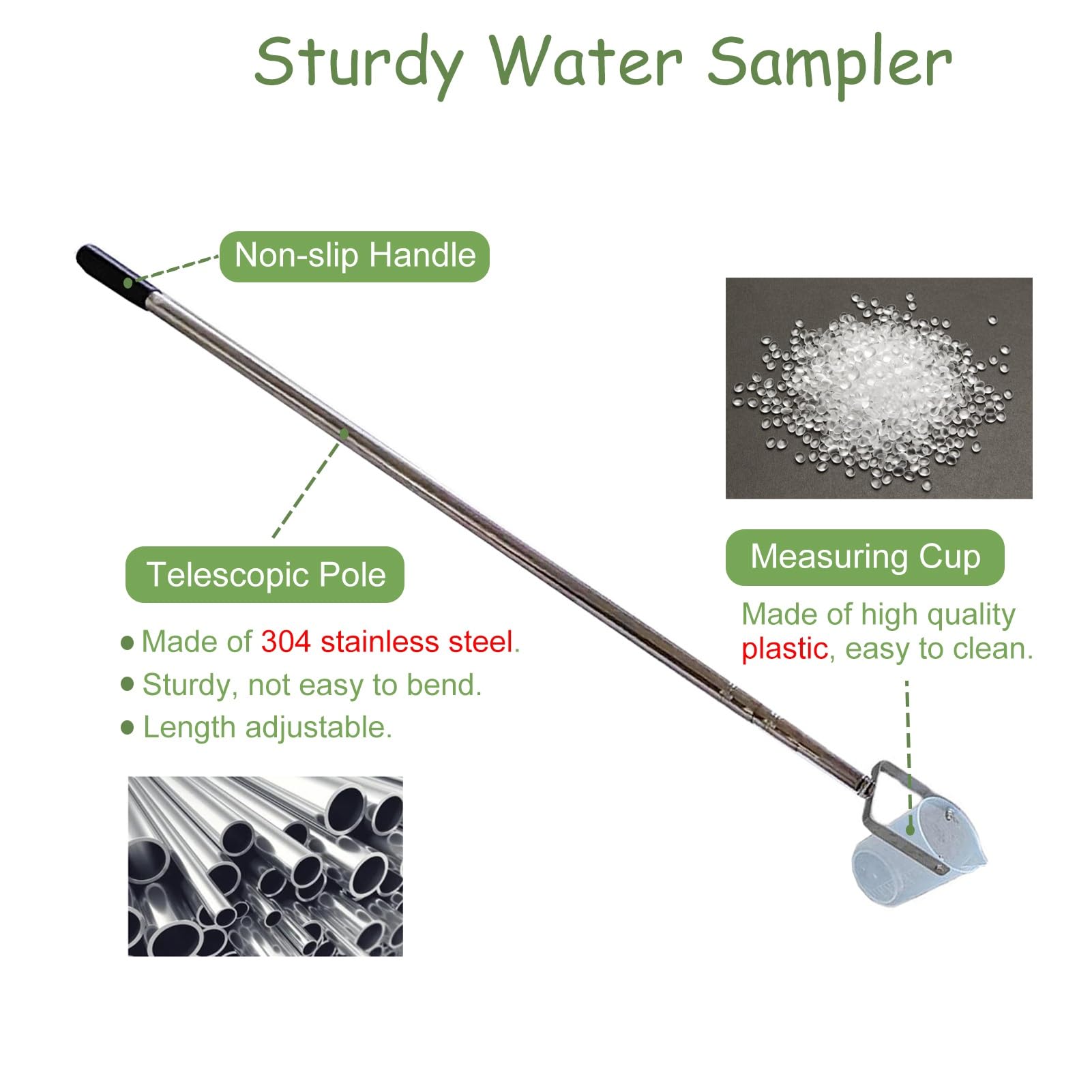 Campionatore d'Acqua telescopico da 1000 ml - Asta di campionamento liquidi in Metallo Regolabile con becher in plastica, mestolo per analisi dell'Acqua da Laboratorio Estensibile da 1,17 m