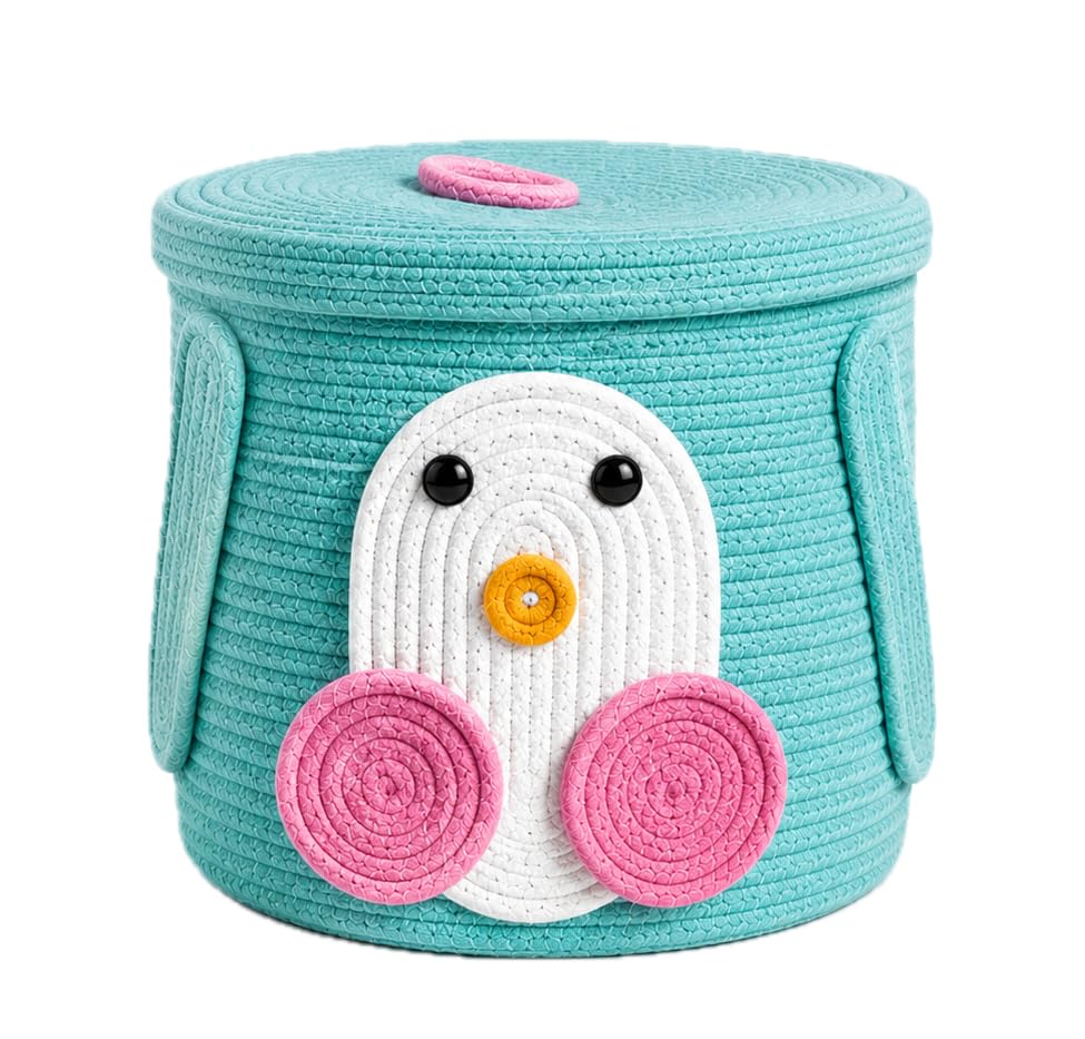 Personalised Cotton Rope Basket, 10x10 Inch, Perfect for Gifting, Weddings, Birthdays and Family Events (Aqua Penguin, 10x10 inches)-image-32