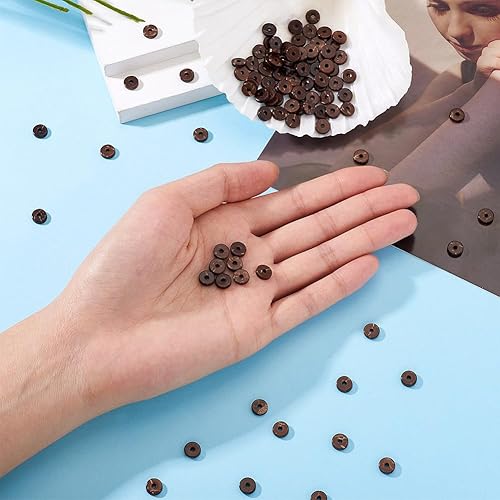 Miniatura 37 de Fashewelry 100 cuentas espaciadoras planas redondas de coco de 0.315 pulgadas (0.354 in), cuentas sueltas para hacer joyas de bricolaje con agujero