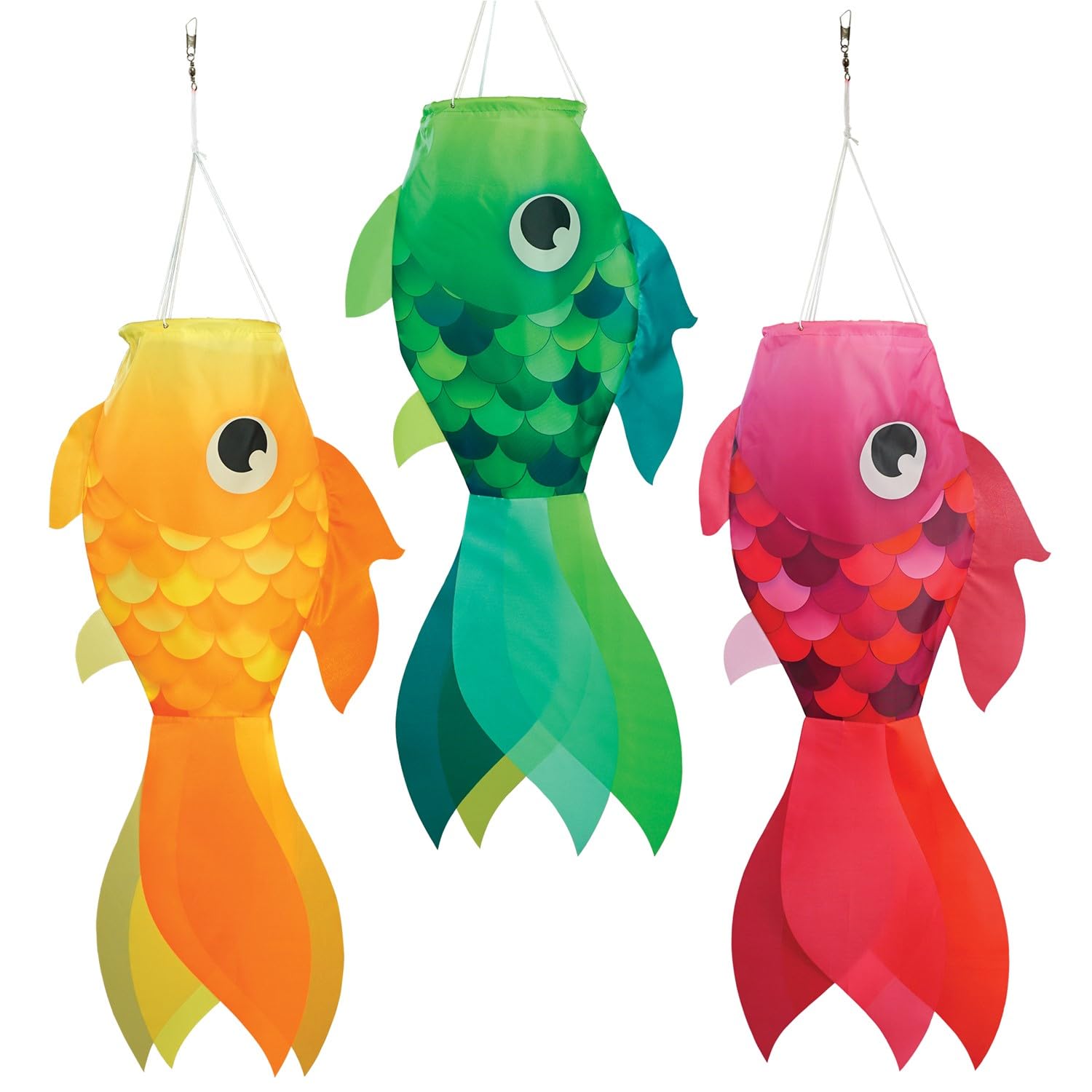 In the Breeze 5238 — 30-inch Damsel Fish Windsock 3-Pack — Multi Pack of Large and Colorful Fishsocks with Printed Designs