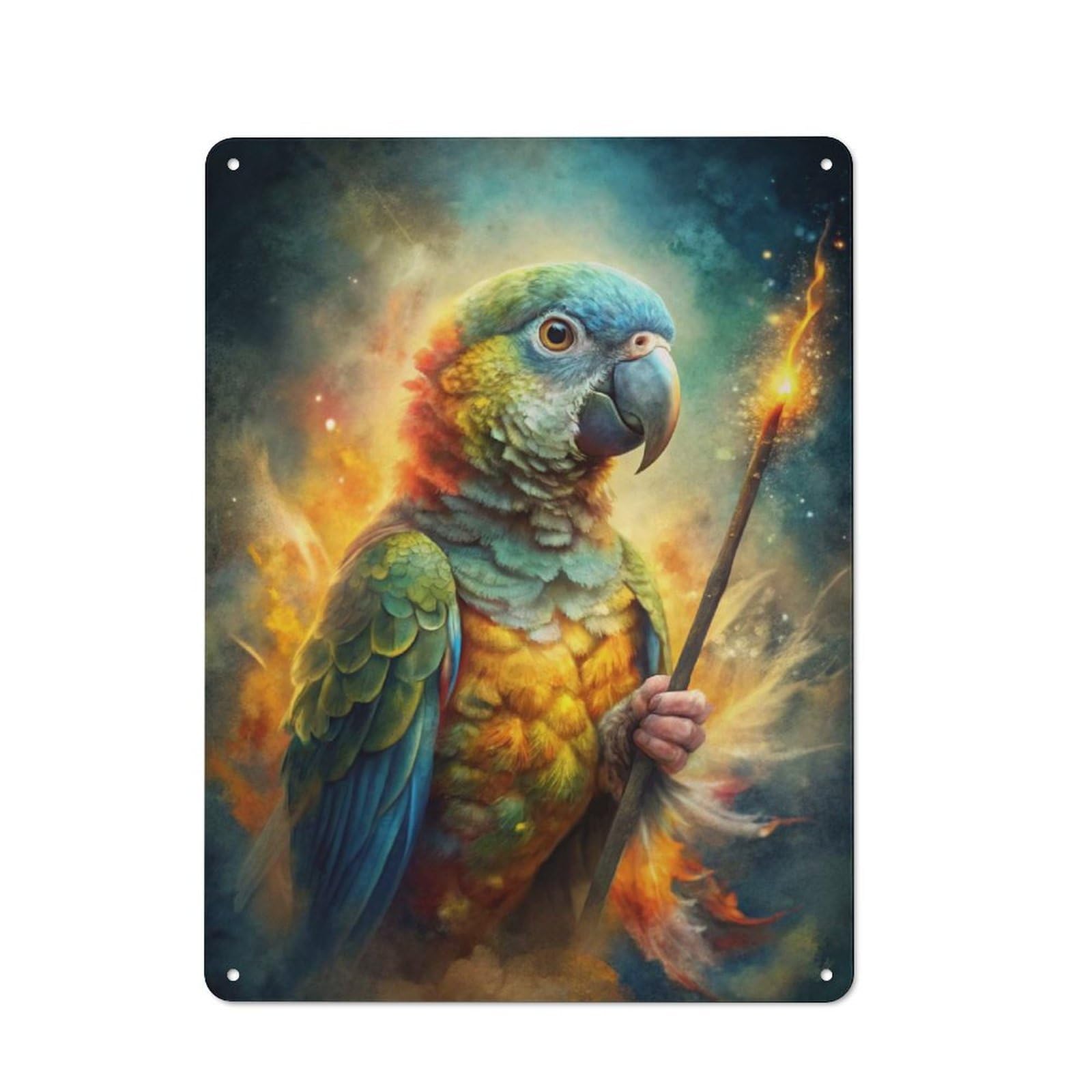 Junmoney Style-10 Parrot Wizard With Magic Wand Rustic Printed Metal Sign 40X30cm For Garage Or Workshop, For Garage, Workshop And Man Cave Decoration
