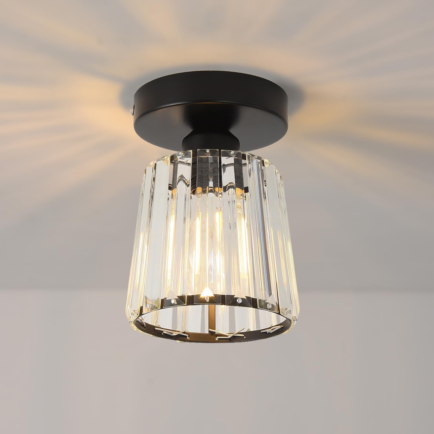 Anwio Black- E27 Base Light Fitting,Ceiling Lights Living Room,Kitchen Lights Ceiling,E27 Light Shade Ceiling,Black Chandelier,Morden Crystal Ceiling Light,Lounge Lights Ceiling (Lamp Diam 13.5 Cm)