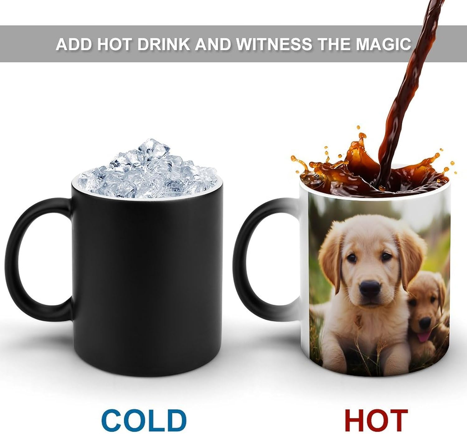Color Changing Mug Cute Golden Retriever Puppy Printed Ceramic Coffee Mug Heat Changing Sensitive Mug Magic Heat Changing Coffee Mug Novelty Coffee Mugs