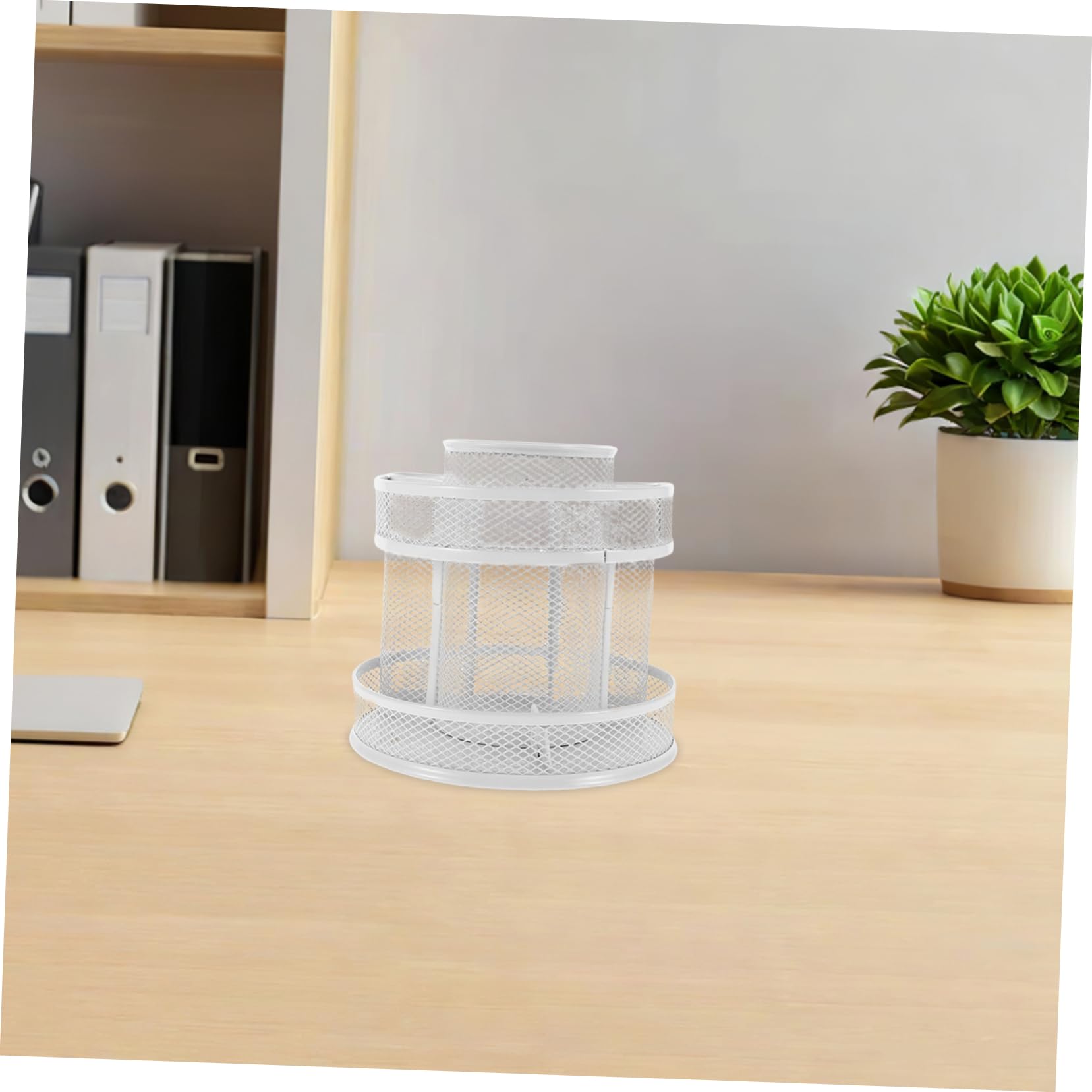 Gatuida 360grado Portapenne in Metallo Rotante Gradi per Scrivania Ufficio Organizer Cancelleria Due Strati Visibilità Chiara per Forniture da Scrivania
