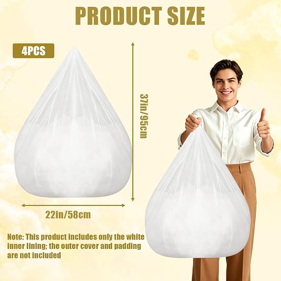 4 Pack Inner Liners for Bean Bag Chair, Bean Bag Inner Liner Insert Replacement, Lazy Sofa Liner, No Filler, Bean Bag Stocking Net Inner for Filling Polystyrene Beads(80 x 90cm/ 31 x 35 Inch)